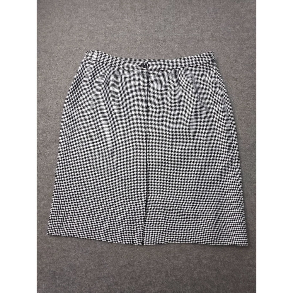Brooks Brothers Pencil Tweed Skirt Womens 16 White Black Houndstooth Back Zip